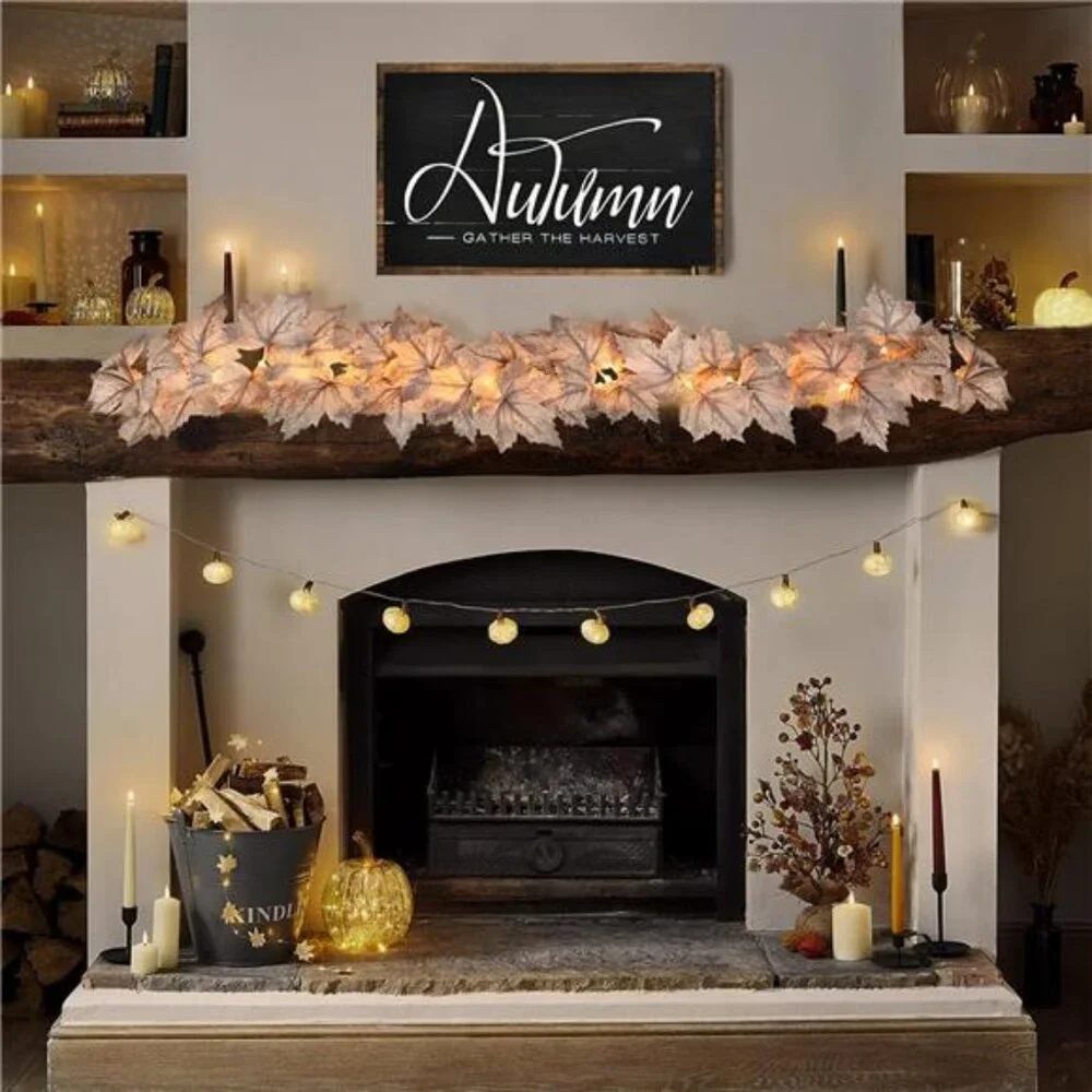 Fall Decor - 2 Pack Fall Garlands - 8.2Ft Fall Maple Leaf Lighted Garlands